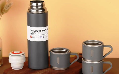 Velocious® Stainless Steel Thermo 500ml/16.9oz Vacuum Insulated Bottle with 3 Cup for Coffee Hot Drink and Cold Drink Water Flask Velocious® Stainless Steel Thermo 500ml/16.9oz Vacuum Insulated Bottle with 3 Cup for Coffee Hot Drink and Cold Drink Water Flask