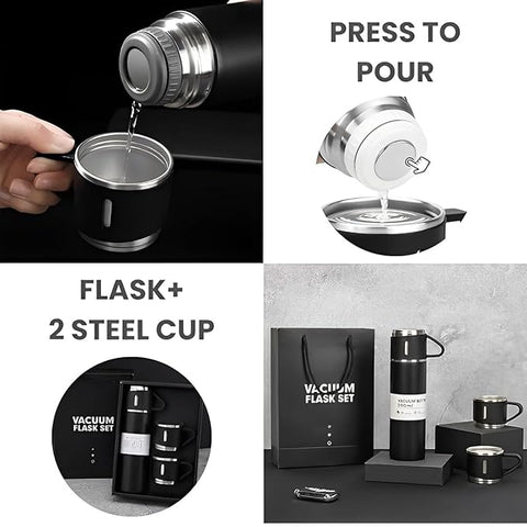 Velocious® Stainless Steel Thermo 500ml/16.9oz Vacuum Insulated Bottle with 3 Cup for Coffee Hot Drink and Cold Drink Water Flask Velocious® Stainless Steel Thermo 500ml/16.9oz Vacuum Insulated Bottle with 3 Cup for Coffee Hot Drink and Cold Drink Water Flask