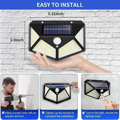 Solar Lights-Bright Solar Wireless Security Motion Sensor 100 Led Night Light for Home and Garden
